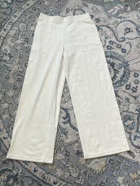 NWT Max Studio London Wide Leg Pants Womens Large Cream Stretch Pull On Pockets